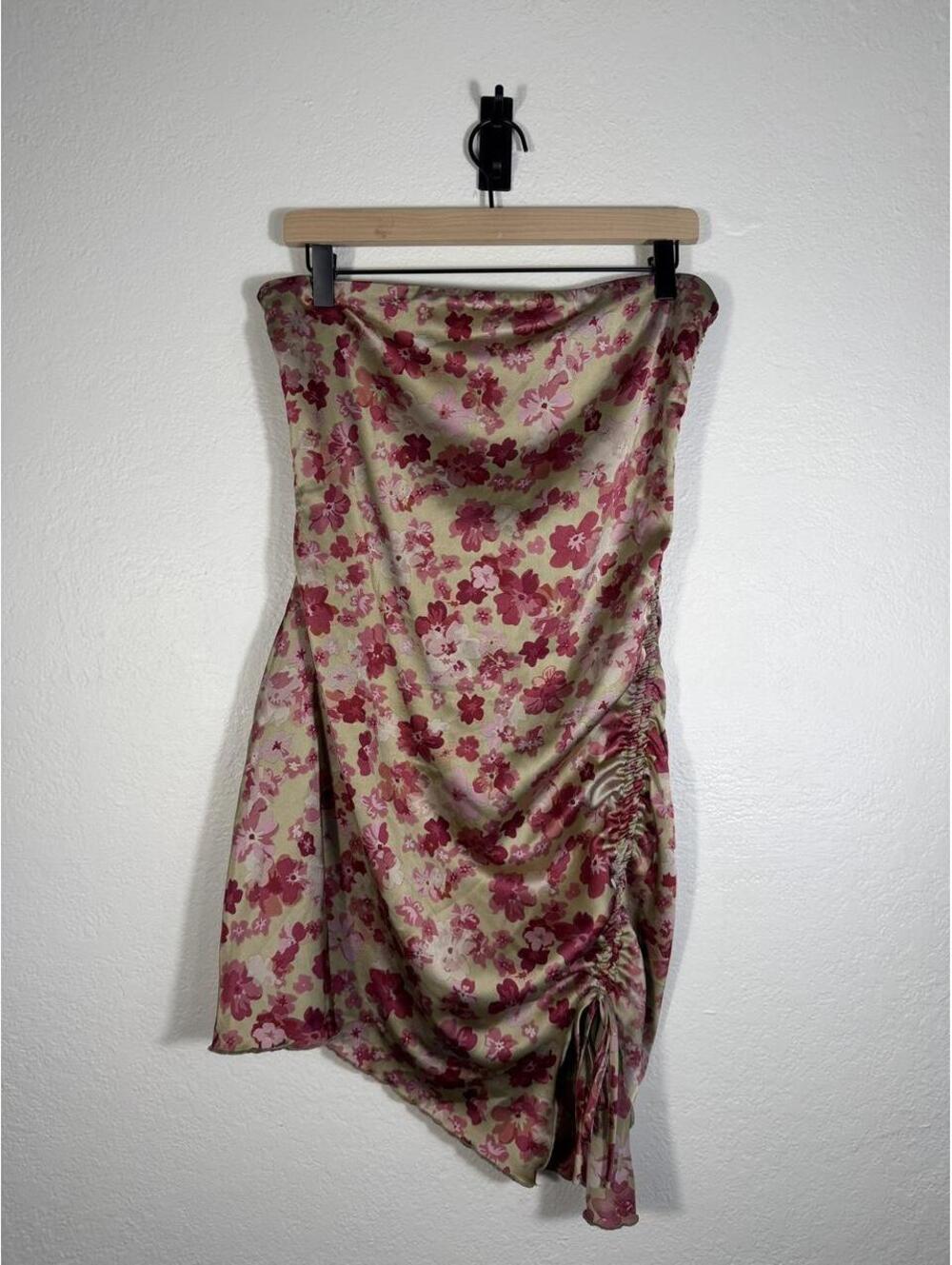 L.A. Hearts Floral Ruched Satin Strapless Dress Size L